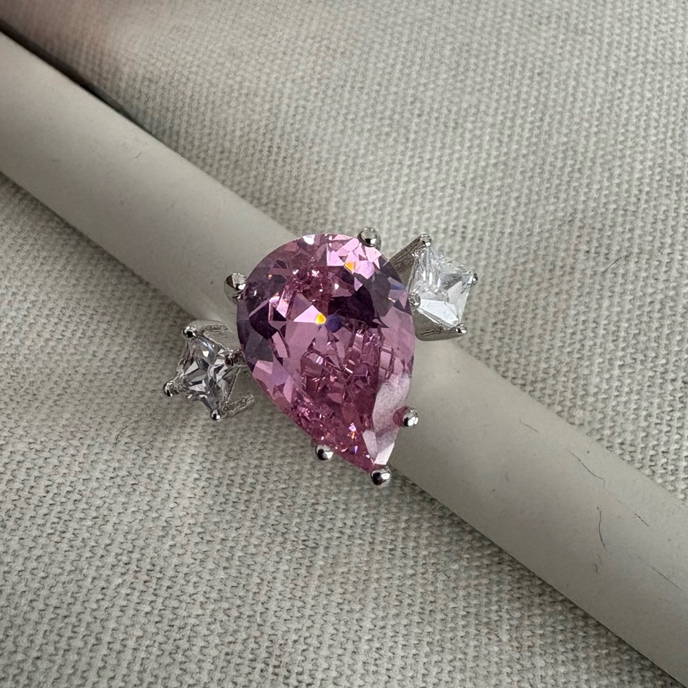 Elegant Pink Teardrop Ring